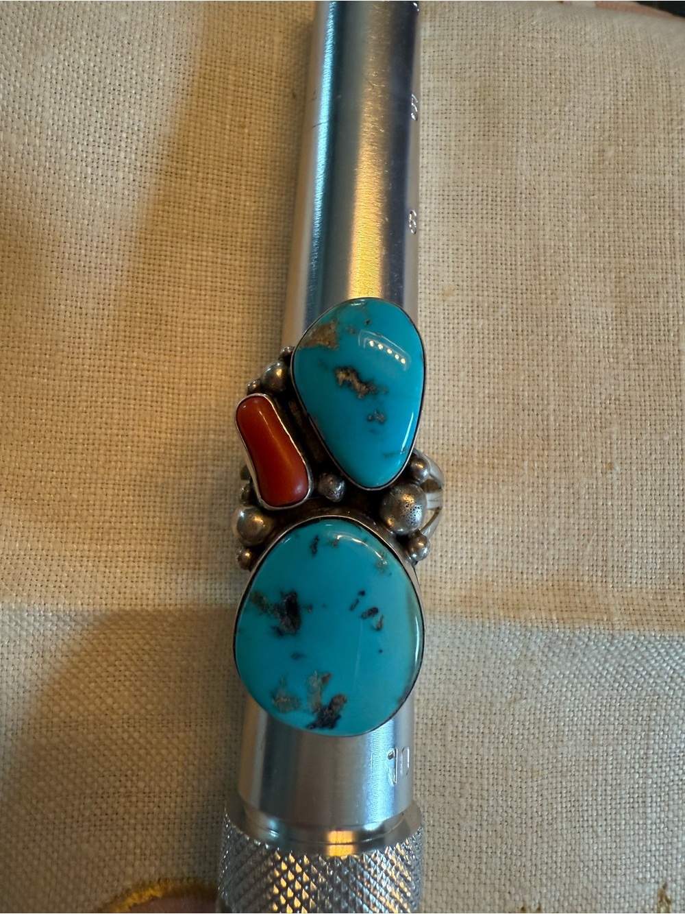 Native American turquoise coral ring